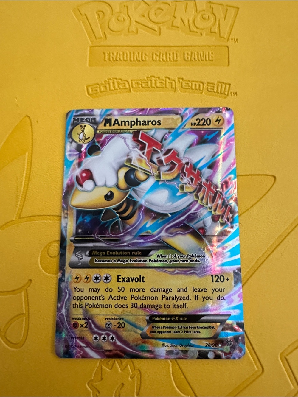 Mega Ampharos Pokémon EX Holo Foil Card - Yellow/Gold Accent